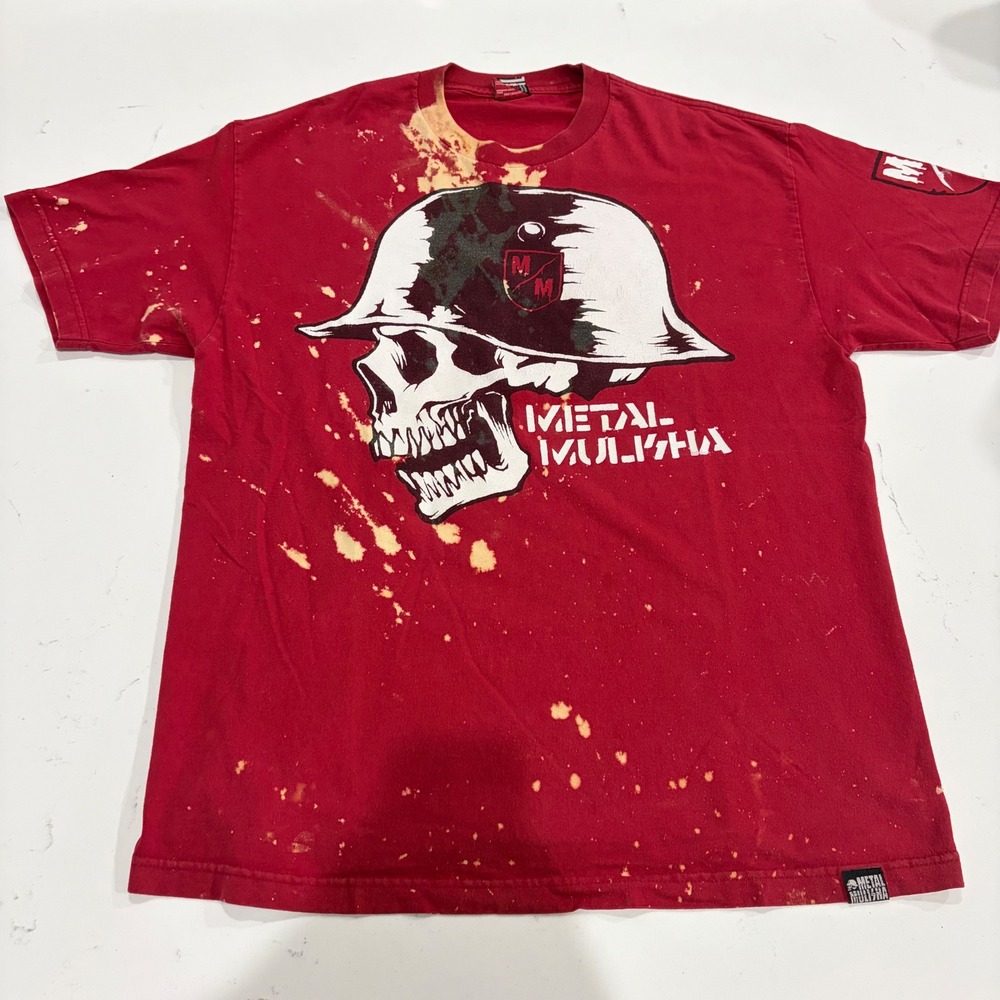 Metal Mulisha Mens XL Red Bleach Splatter Skull Graphic Tee Shirt Streetwear Y2K